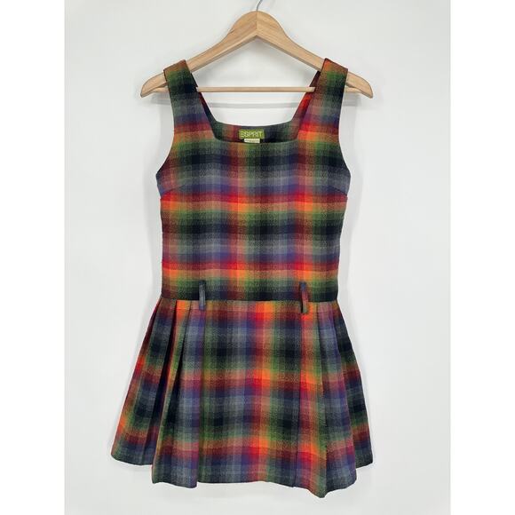Vintage 90's Esprit Tweed Dress Schoolgirl Plaid Pleated Skirt Pinafore Clueless - Picture 1 of 12